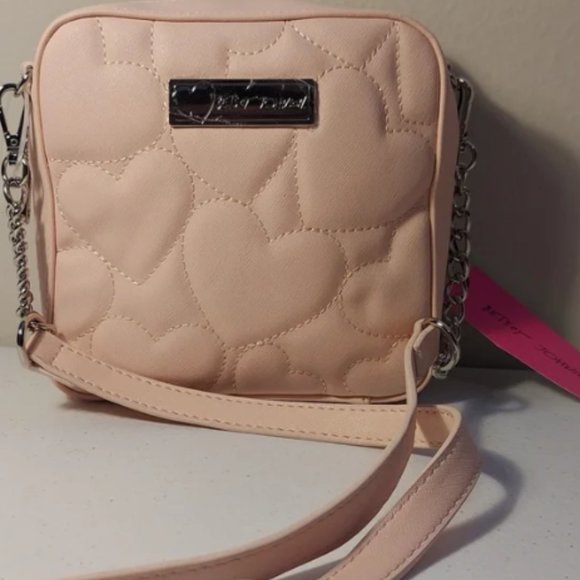 NWT Betsey Johnson PINK HEARTS SQUARE CROSSBODY - Picture 1 of 8